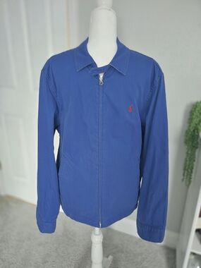 Vtg 90s Polo Ralph Lauren Jacket - Royal Blue w/ Green Gingham Under-collar- L